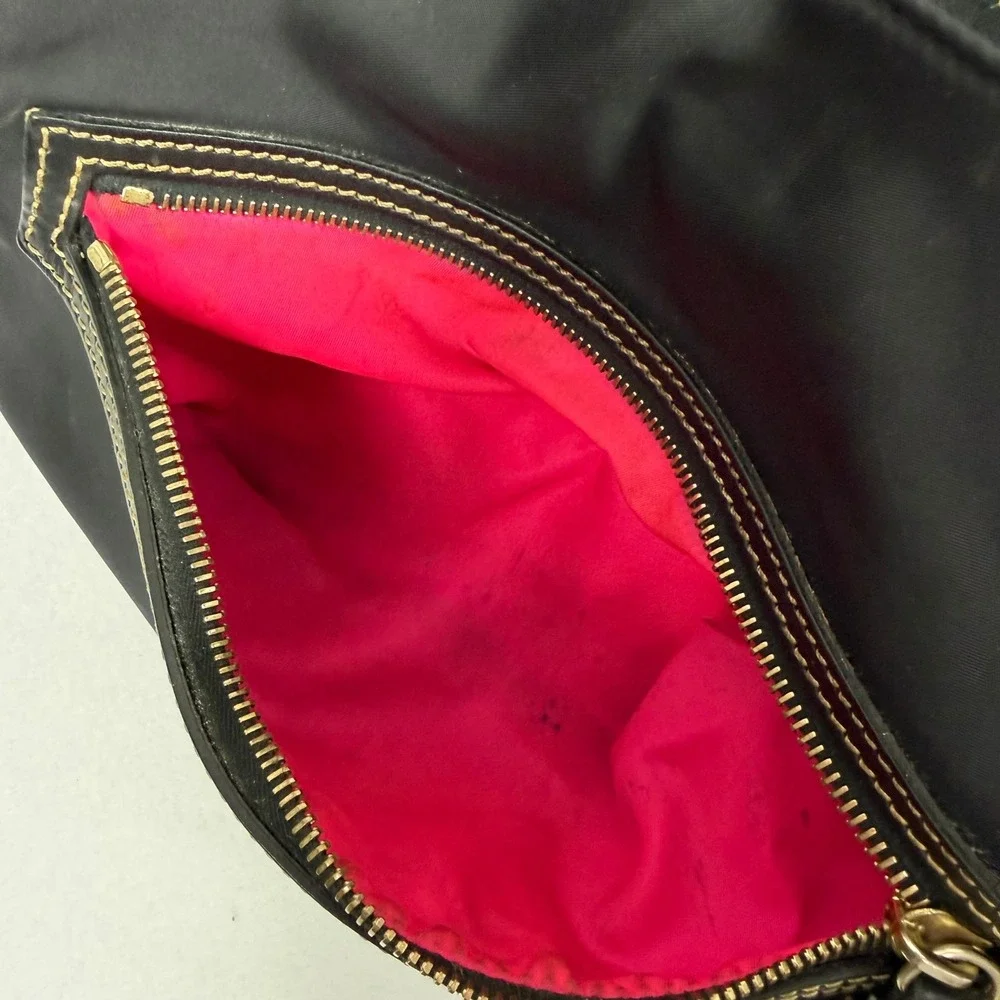 DOONEY & BOURKE Black Nylon Hobo Shoulder Bag Leather trim pink lining READ‎